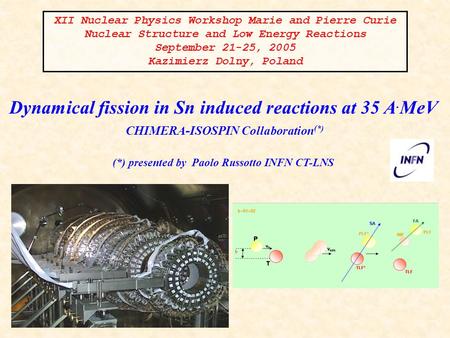 Dynamical fission in Sn induced reactions at 35 A. MeV CHIMERA-ISOSPIN Collaboration (*) (*) presented by Paolo Russotto INFN CT-LNS XII Nuclear Physics.