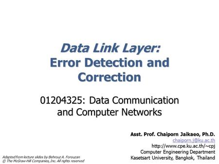 Data Link Layer: Error Detection and Correction