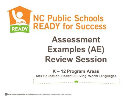 Assessment Examples (AE) Review Session K – 12 Program Areas Arts Education, Healthful Living, World Languages.