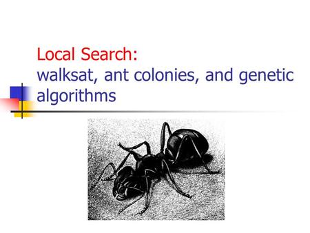 Local Search: walksat, ant colonies, and genetic algorithms.