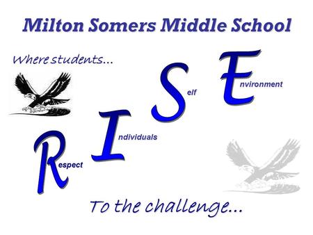 Milton Somers Middle School Where students… To the challenge... espect ndividuals elf elf nvironment nvironment.