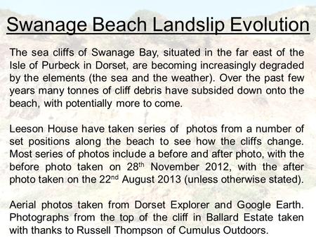 Swanage Beach Landslip Evolution