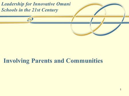 Leadership for Innovative Omani Schools in the 21st Century Involving Parents and Communities 1.