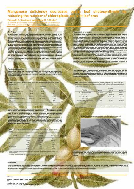 Conclusions From the data gathered, it is concluded that Mn deficiency depresses the leaf photosynthetic capacity primarily by reducing the number of PS.