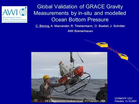 Global Validation of GRACE Gravity Measurements by in-situ and modelled Ocean Bottom Pressure GSTM/SPP 1257 Potsdam, 15.10.2007 C. Böning, A. Macrander,