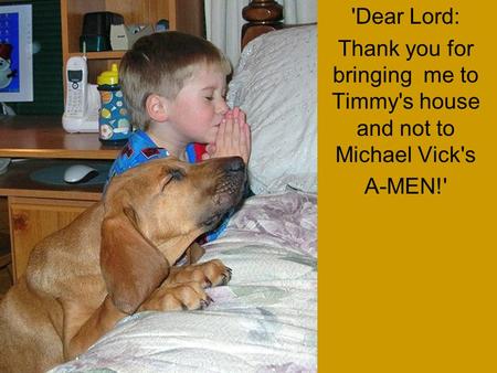 'Dear Lord: Thank you for bringing me to Timmy's house and not to Michael Vick's A-MEN!'