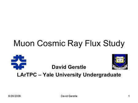 6/26/2006David Gerstle1 Muon Cosmic Ray Flux Study David Gerstle LArTPC – Yale University Undergraduate.