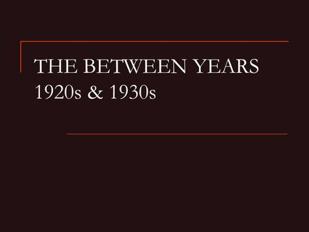 THE BETWEEN YEARS 1920s & 1930s. Politics of the 1920s League of Nations – failed to maintain European peace as expected. The U.S. failed to join, because.