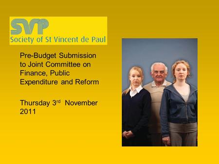 Pre-Budget Submission to Joint Committee on Finance, Public Expenditure and Reform Thursday 3 rd November 2011.