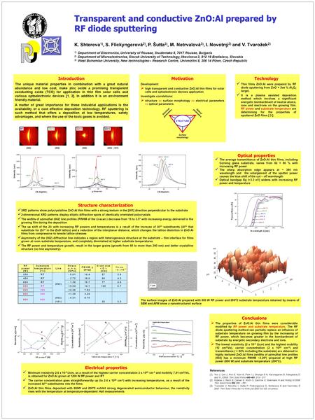 Technology Thin films ZnO:Al were prepared by RF diode sputtering from ZnO + 2wt % Al 2 O 3 target. It is a plasma assisted deposition method which involves.