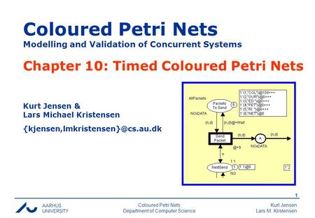 Kurt Jensen Lars M. Kristensen 1 Coloured Petri Nets Department of Computer Science Coloured Petri Nets Modelling and Validation of Concurrent Systems.