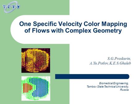 One Specific Velocity Color Mapping of Flows with Complex Geometry Biomedical Engineering, Tambov State Technical University, Russia S.G.Proskurin, A.Yu.Potlov,