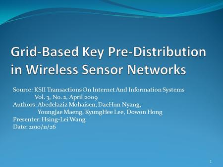 Source: KSII Transactions On Internet And Information Systems Vol. 3, No. 2, April 2009 Authors: Abedelaziz Mohaisen, DaeHun Nyang, YoungJae Maeng, KyungHee.