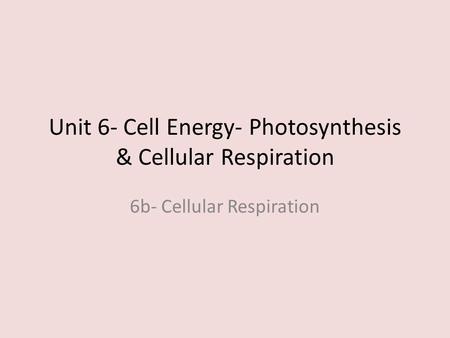 Unit 6- Cell Energy- Photosynthesis & Cellular Respiration