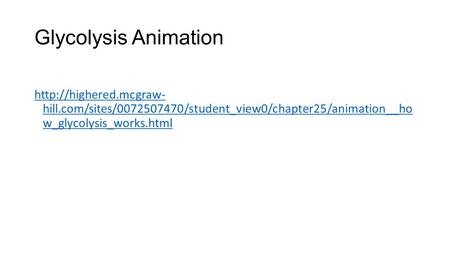 Glycolysis Animation  hill.com/sites/0072507470/student_view0/chapter25/animation__ho w_glycolysis_works.html.