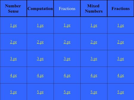 2 pt 3 pt 4 pt 5 pt 1 pt 2 pt 3 pt 4 pt 5 pt 1 pt 2 pt 3 pt 4 pt 5 pt 1 pt 2 pt 3 pt 4 pt 5 pt 1 pt 2 pt 3 pt 4 pt 5 pt 1 pt Number Sense ComputationFractions.