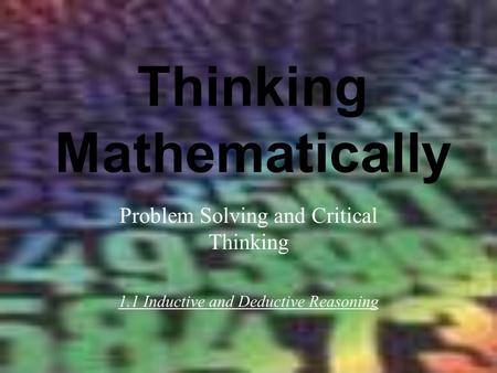 Thinking Mathematically