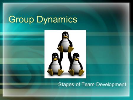 Group Dynamics Stages of Team Development. Group Dynamics Phenomenon that occurs in groups based upon their interactions and relations. The term group.