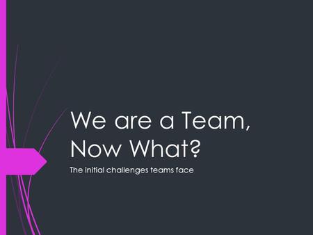 We are a Team, Now What? The initial challenges teams face.