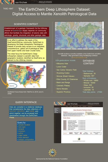 T43C-1647 The EarthChem Deep Lithosphere Dataset: Digital Access to Mantle Xenolith Petrological Data The EarthChem Deep Lithosphere Dataset: Digital Access.