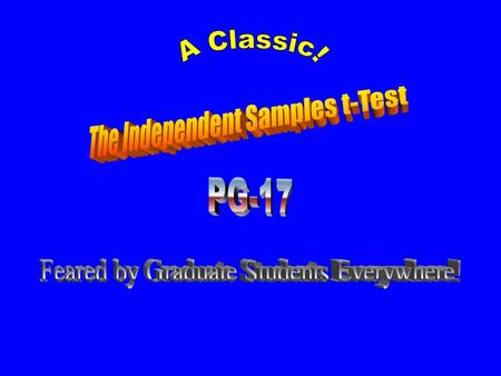 Independent Samples 1.Random Selection: Everyone from the Specified Population has an Equal Probability Of being Selected for the study (Yeah Right!)