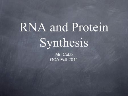 RNA and Protein Synthesis Mr. Cobb GCA Fall 2011.