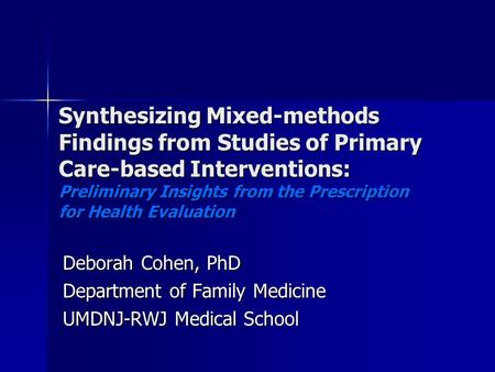 Synthesizing Mixed-methods Findings from Studies of Primary Care-based Interventions: Preliminary Insights from the Prescription for Health Evaluation.