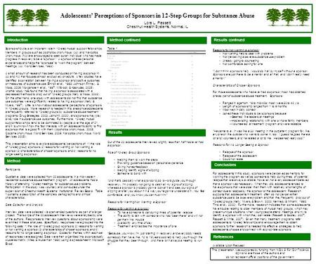 Adolescents’ Perceptions of Sponsors in 12-Step Groups for Substance Abuse Lora L. Passetti Chestnut Health Systems, Normal, IL Sponsorship plays an important.