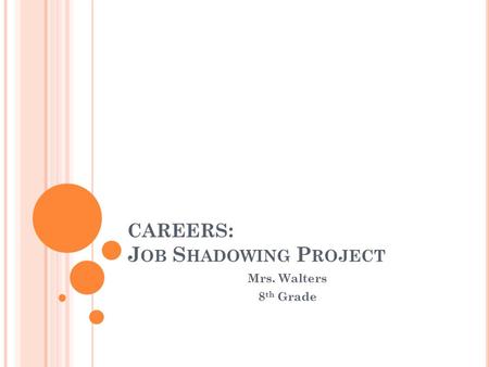 CAREERS : J OB S HADOWING P ROJECT Mrs. Walters 8 th Grade.