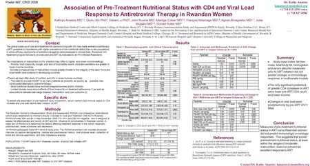 Association of Pre-Treatment Nutritional Status with CD4 and Viral Load Response to Antiretroviral Therapy in Rwandan Women Context Results Summary  Body.