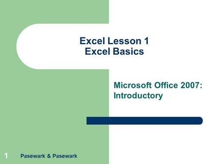 Excel Lesson 1 Excel Basics