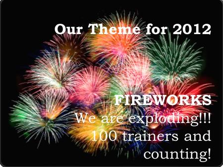 Our Theme for 2012 FIREWORKS We are exploding!!! 100 trainers and counting!