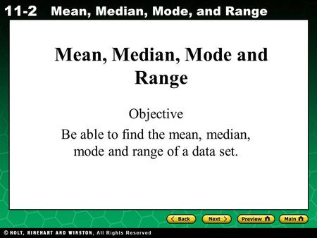 Mean, Median, Mode and Range