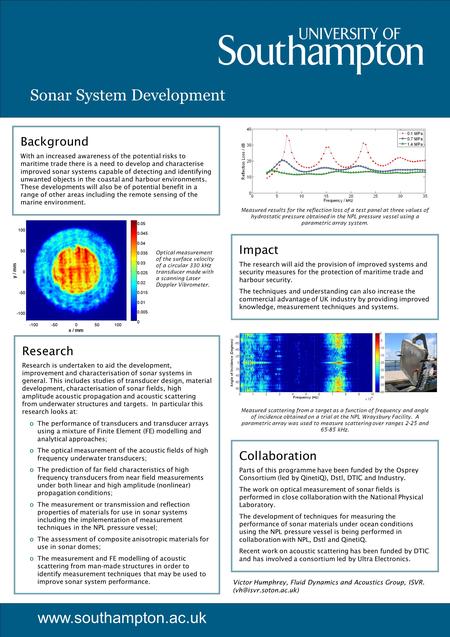 Sonar System Development www.southampton.ac.uk Background With an increased awareness of the potential risks to maritime trade there is a need to develop.