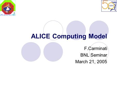 F.Carminati BNL Seminar March 21, 2005 ALICE Computing Model.