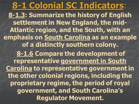 8-1 Colonial SC Indicators: