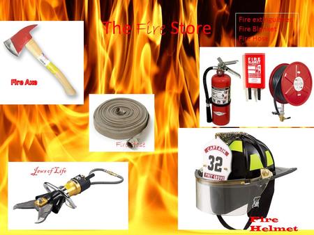 The Fire Store Jaws of Life Fire Hose Fire extinguisher, Fire Blanket, Fire Hose Fire Helmet.