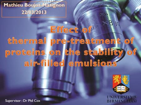 Supervisor : Dr Phil Cox. Introduction What is an air-filled emulsion (AFE) ?  Small air bubbles (1-20 μm ) dispersed in a liquid phase  Stabilised.