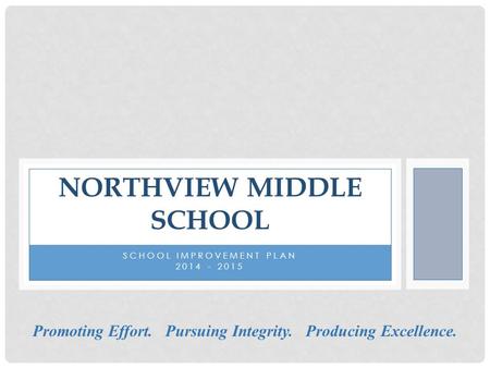 SCHOOL IMPROVEMENT PLAN 2014 - 2015 NORTHVIEW MIDDLE SCHOOL Promoting Effort. Pursuing Integrity. Producing Excellence.