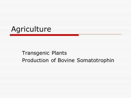 Transgenic Plants Production of Bovine Somatotrophin