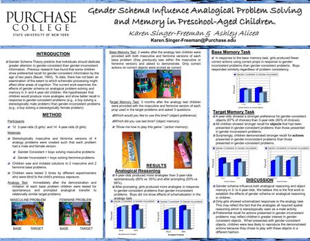 Gender Schema Influence Analogical Problem Solving and Memory in Preschool-Aged Children. Gender Schema Influence Analogical Problem Solving and Memory.