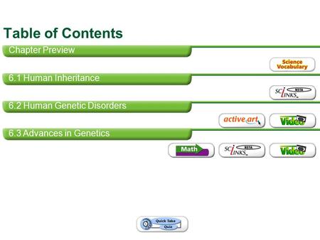 Table of Contents Chapter Preview 6.1 Human Inheritance