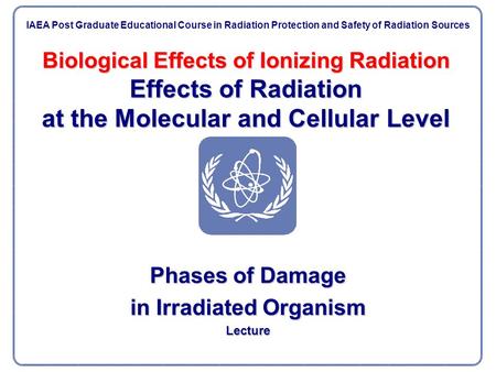 Biological Effects of Ionizing Radiation Effects of Radiation at the Molecular and Cellular Level Phases of Damage in Irradiated Organism Lecture IAEA.