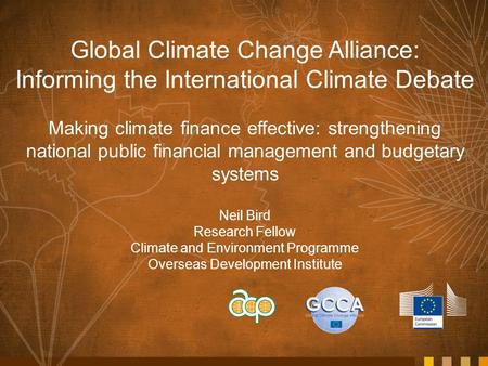 Global Climate Change Alliance: Informing the International Climate Debate Making climate finance effective: strengthening national public financial management.