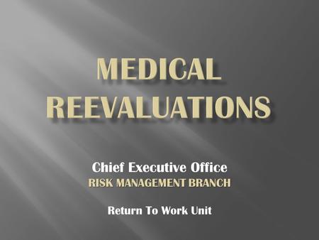 Chief Executive Office RISK MANAGEMENT BRANCH Return To Work Unit.