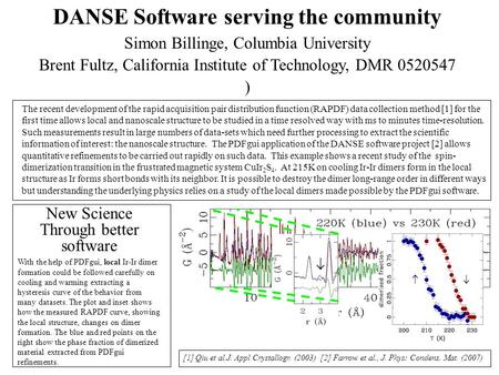 DANSE Software serving the community Simon Billinge, Columbia University Brent Fultz, California Institute of Technology, DMR 0520547 ) New Science Through.