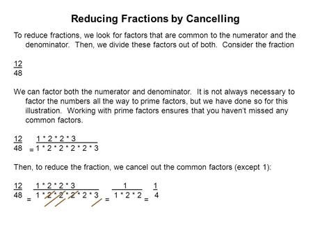 Reducing Fractions by Cancelling