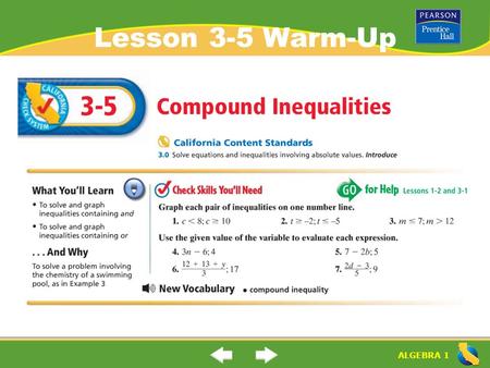 ALGEBRA 1 Lesson 3-5 Warm-Up. ALGEBRA 1 Lesson 3-5 Warm-Up.