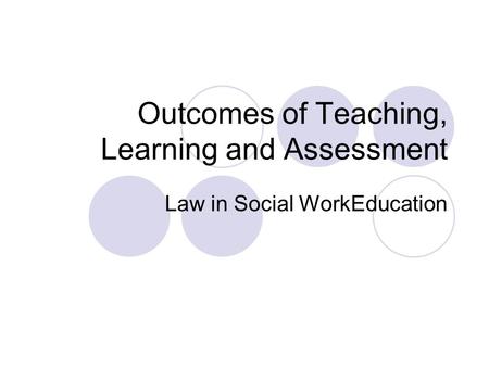 Outcomes of Teaching, Learning and Assessment Law in Social WorkEducation.