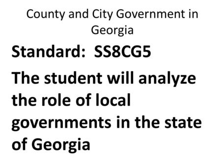 County and City Government in Georgia